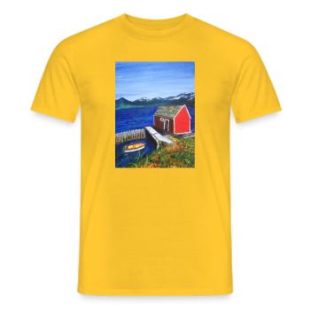 EC Travel I Holidays I Norway I Mountains I Gift - Men's T-Shirt - yellow - Front - AI Model Male 178 dark (178cm)