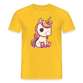 Niedliches Einhorn mit rosa Mähne - Männer T-Shirt - Gelb - Vorne - AI Model Male 178 dark (178cm)