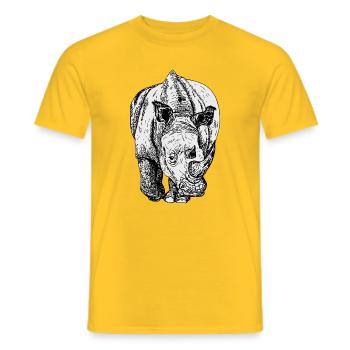Dessin au trait du rhinocéros en noir et blanc - T-shirt homme - jaune - Devant - AI Model Male 178 dark (178cm)