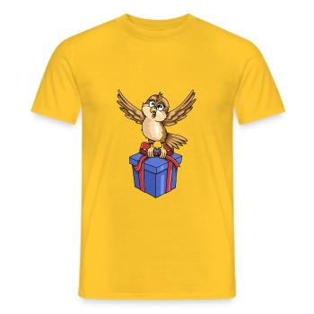 Funny bird with gift - Men's T-Shirt - yellow - Front - AI Model Male 178 dark (178cm)