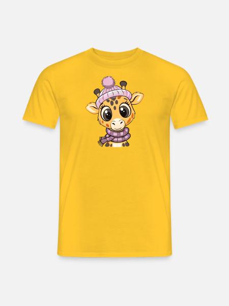 Niedliche Giraffe mit Schal und Pudelmütze. - Männer T-Shirt - Gelb