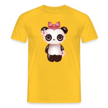 cute panda with pink bow and cherry blossom - Men's T-Shirt - yellow - Front - AI Model Male 178 dark (178cm)