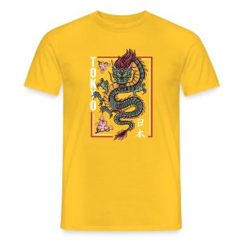 Japanese Dragon with Cherry Blossoms - Men's T-Shirt - yellow - Front - AI Model Male 178 dark (178cm)
