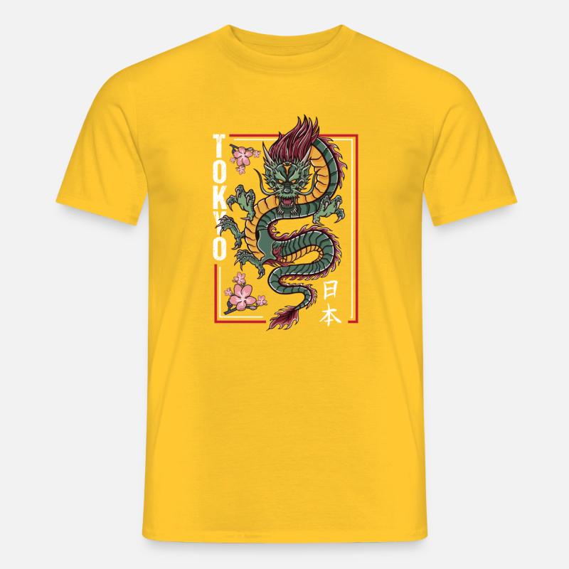 Japanischer Drache mit Kirschblüten - Männer T-Shirt - Gelb