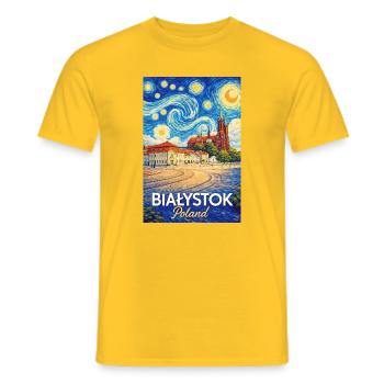 Białystok, Pologne - T-shirt homme - jaune - Devant - AI Model Male 178 dark (178cm)
