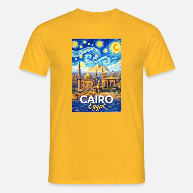 Cairo Nights: Pyramider og stjerner - T-shirt til herrer - gul
