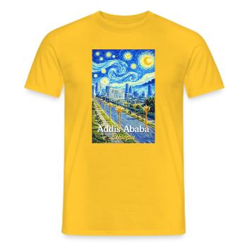 Addis Ababa Night Skyline Art - Men's T-Shirt - yellow - Front - AI Model Male 178 dark (178cm)