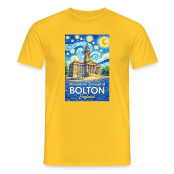 Bolton England Skyline im Spiralenstil - Männer T-Shirt - Gelb - Vorne - AI Model Male 178 dark (178cm)