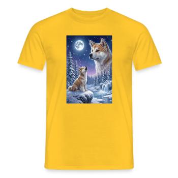Howling to the Moon Meme Animal Dog Akita Inu - Men's T-Shirt - yellow - Front - AI Model Male 178 dark (178cm)