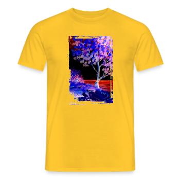Motif artistique de Jörg Langhans. Paysage sur la plage - T-shirt homme - jaune - Devant - AI Model Male 178 dark (178cm)