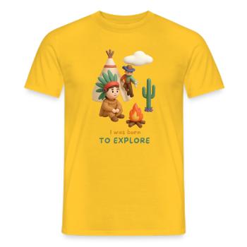 I was born TO EXPLORE - Männer T-Shirt - Gelb - Vorne - AI Model Male 178 dark (178cm)