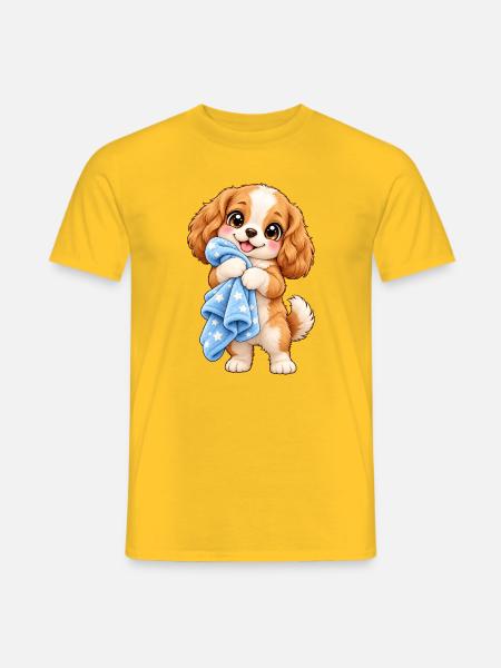 Kawaii-Hund mit seiner Decke - Männer T-Shirt - Gelb