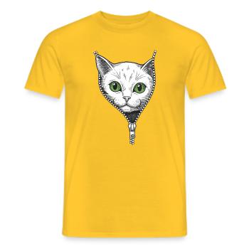 Kätzchen, das hinter einem offenen Sweatshirt hervorschaut - Männer T-Shirt - Gelb - Vorne - AI Model Male 178 dark (178cm)