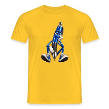 Blauer Stift Müde Cartoonfigur - Männer T-Shirt - Gelb - Vorne - AI Model Male 178 dark (178cm)