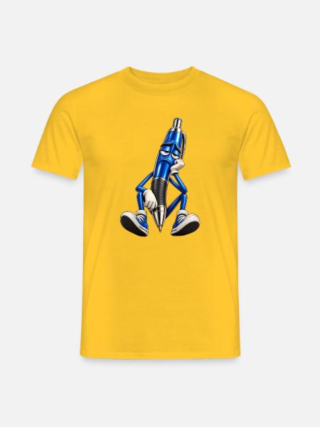 Blauer Stift Müde Cartoonfigur - Männer T-Shirt - Gelb