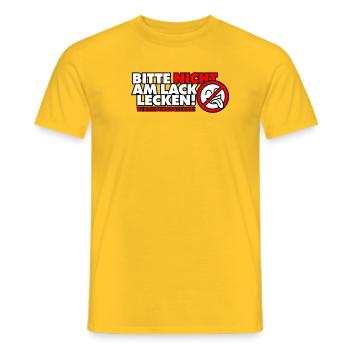 Bitte nicht am Lack lecken! Verliebungsgefahr! - Männer T-Shirt - Gelb - Vorne - AI Model Male 178 dark (178cm)