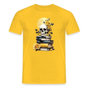 Pile de livres avec crâne - T-shirt homme - jaune - Devant - AI Model Male 178 dark (178cm)