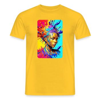 colorful splash art portrait black fierce woman - Men's T-Shirt - yellow - Front - AI Model Male 178 dark (178cm)