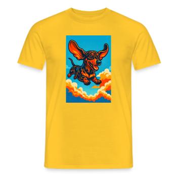 Vibrant Flying Dachshund Illustration - Men's T-Shirt - yellow - Front - AI Model Male 178 dark (178cm)