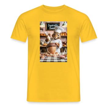 Humanoider Eichhörnchen-Koch mit Schokoladenkuchen - Männer T-Shirt - Gelb - Vorne - AI Model Male 178 dark (178cm)