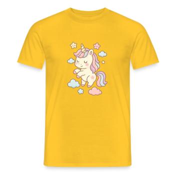 Beautiful unicorn illustration with pastel pattern - Men's T-Shirt - yellow - Front - AI Model Male 178 dark (178cm)