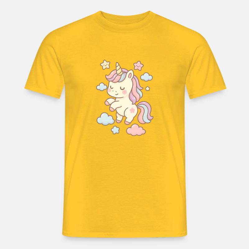 Schöne Einhorn-Illustration mit Pastellmuster - Männer T-Shirt - Gelb