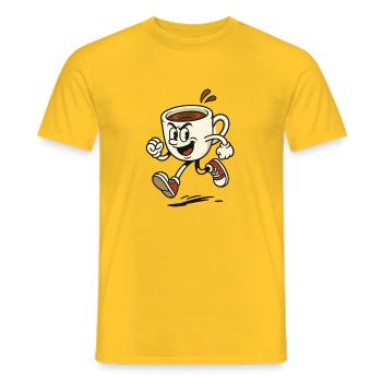 Vibrant Coffee Mug Running Design - Men's T-Shirt - yellow - Front - AI Model Male 178 dark (178cm)