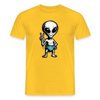 Kindermotiv: Alien Peace Zeichen Illustration - Männer T-Shirt - Gelb - Vorne - AI Model Male 178 dark (178cm)