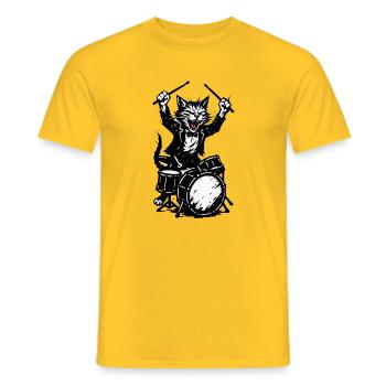 Katz im Anzug am Schlagzeug - Männer T-Shirt - Gelb - Vorne - AI Model Male 178 dark (178cm)