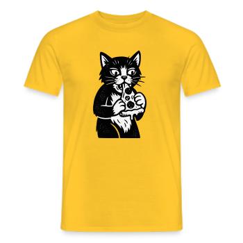 Pizza cat in cartoon style - Men's T-Shirt - yellow - Front - AI Model Male 178 dark (178cm)
