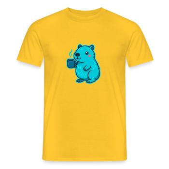 Blue Capybara with Coffee - Men's T-Shirt - yellow - Front - AI Model Male 178 dark (178cm)