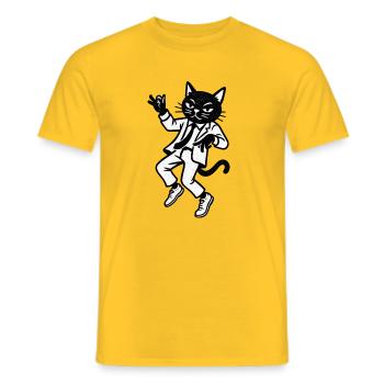Jazz cat in suit dancing - Men's T-Shirt - yellow - Front - AI Model Male 178 dark (178cm)