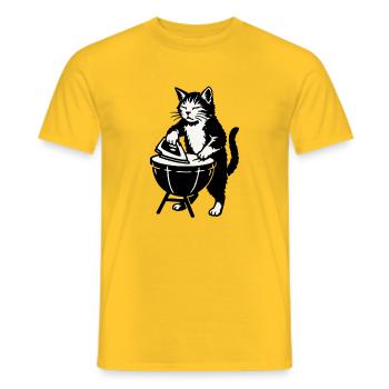Barbecue cat at the barbecue grill - Men's T-Shirt - yellow - Front - AI Model Male 178 dark (178cm)