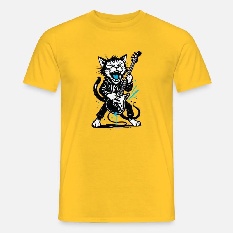 KatzenRock mit E-Gitarre - Männer T-Shirt - Gelb
