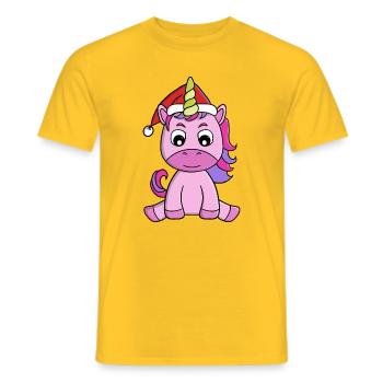 Weihnachtshut Festliches Einhorn - Männer T-Shirt - Gelb - Vorne - AI Model Male 178 dark (178cm)