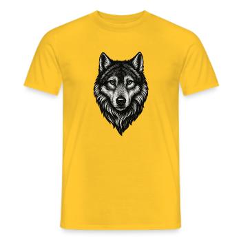 W Wolf Head Line Art Black & White - Men's T-Shirt - yellow - Front - AI Model Male 178 dark (178cm)