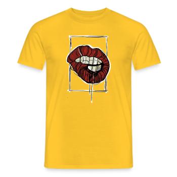 Red Lips Graphic Graphic Sketch - Men's T-Shirt - yellow - Front - AI Model Male 178 dark (178cm)