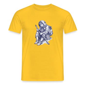 Wandering Guardian with Staff and Hood - Men's T-Shirt - yellow - Front - AI Model Male 178 dark (178cm)