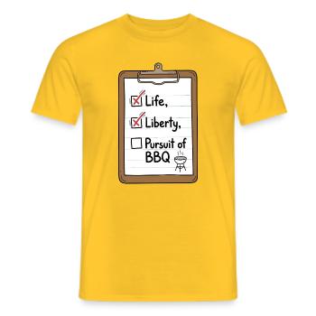 Life Liberty BBQ Checklist - Men's T-Shirt - yellow - Front - AI Model Male 178 dark (178cm)
