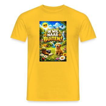 Outdoor adventure with Pup - Men's T-Shirt - yellow - Front - AI Model Male 178 dark (178cm)
