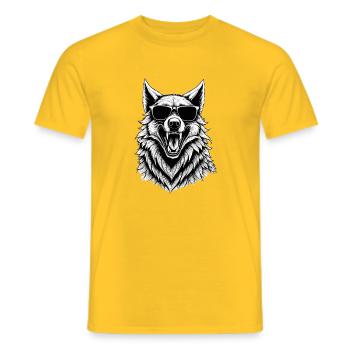 Laughing wolf with sunglasses - Men's T-Shirt - yellow - Front - AI Model Male 178 dark (178cm)