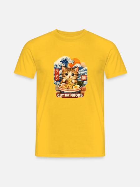 Cat ramen ukiyo-e street food - Men's T-Shirt - yellow
