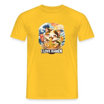 Kawaii Cat Ramen Noodles Anime Cat - Men's T-Shirt - yellow - Front - AI Model Male 178 dark (178cm)