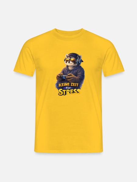 Keine Zeit für Stress – Gamer Waschbär - Männer T-Shirt - Gelb