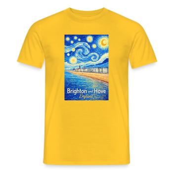 Brighton And Hove England Beach Starry Wave - Männer T-Shirt - Gelb - Vorne - AI Model Male 178 dark (178cm)