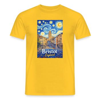 Bristol England Starry Night Cityscape - Men's T-Shirt - yellow - Front - AI Model Male 178 dark (178cm)