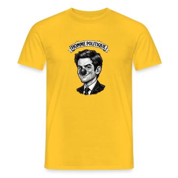 Homme politique menteur clown t-shirt blanc - T-shirt homme - jaune - Devant - AI Model Male 178 dark (178cm)