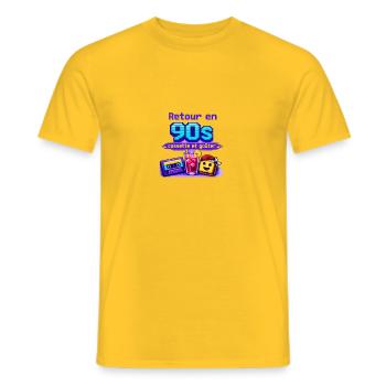 Retour en 90s: cassette et goûter - T-shirt homme - jaune - Devant - AI Model Male 178 dark (178cm)
