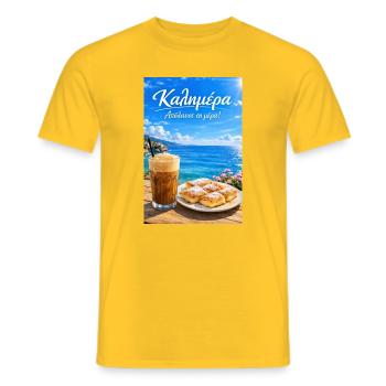 Guten Morgen Griechenland Kalimera Küsten Café - Männer T-Shirt - Gelb - Vorne - AI Model Male 178 dark (178cm)