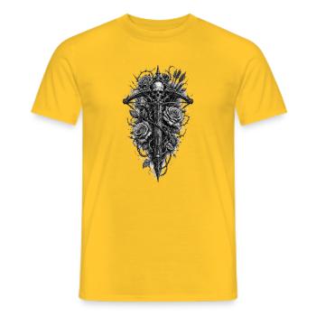 Gotische Armbrust-Totenschädel-Grafik - Männer T-Shirt - Gelb - Vorne - AI Model Male 178 dark (178cm)